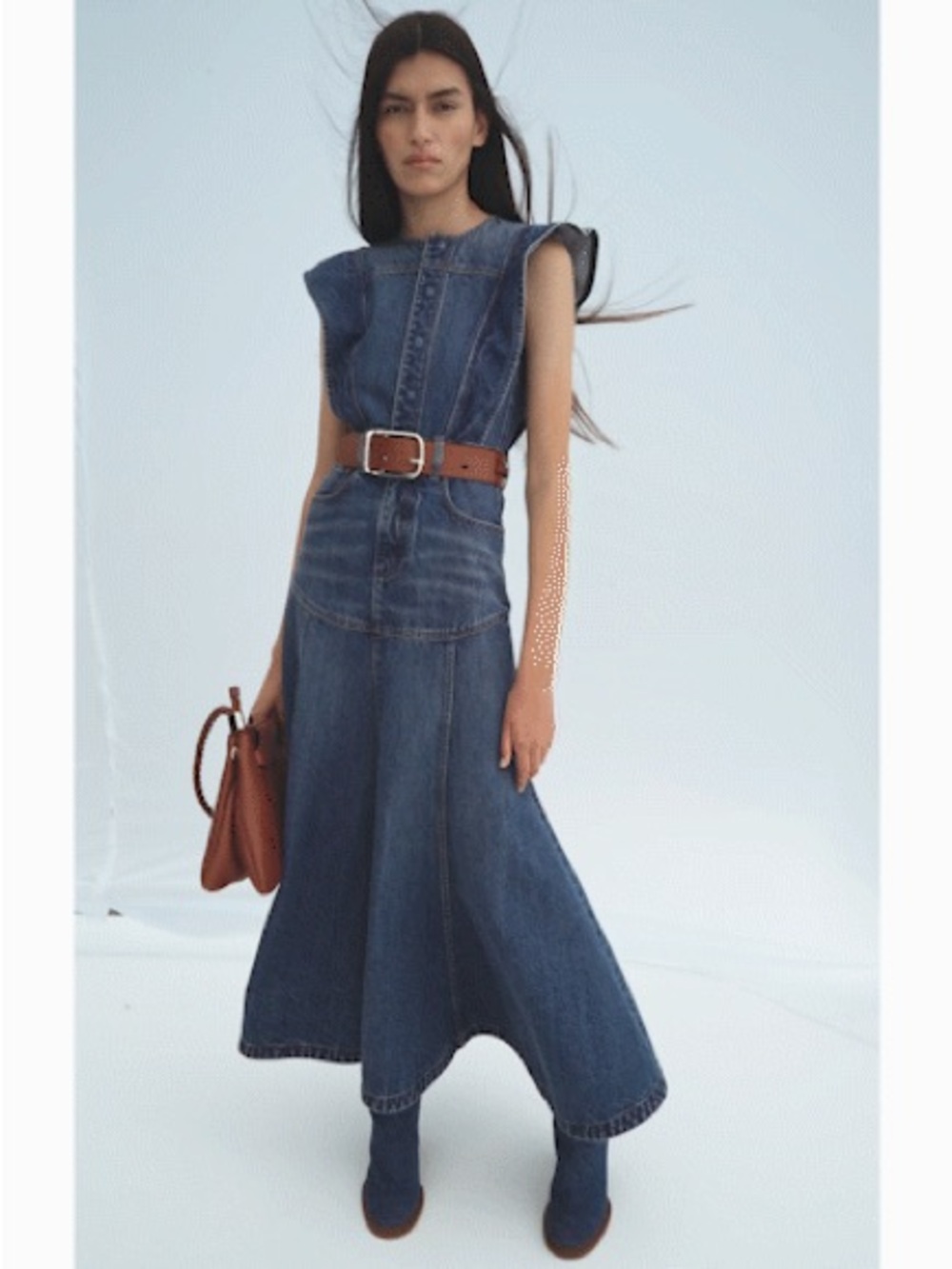 Chloé resort 2022 denim ruffle maxi dress size small